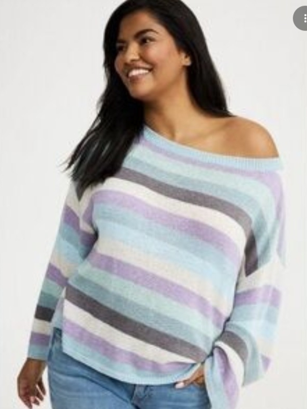 Pastel Off-Shoulder Striped Sweater